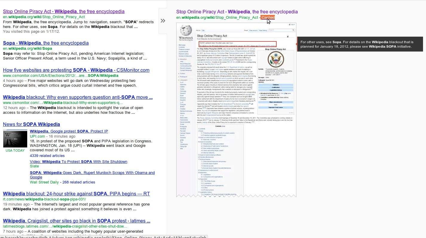 Cachad version av Wikipedia SOPA